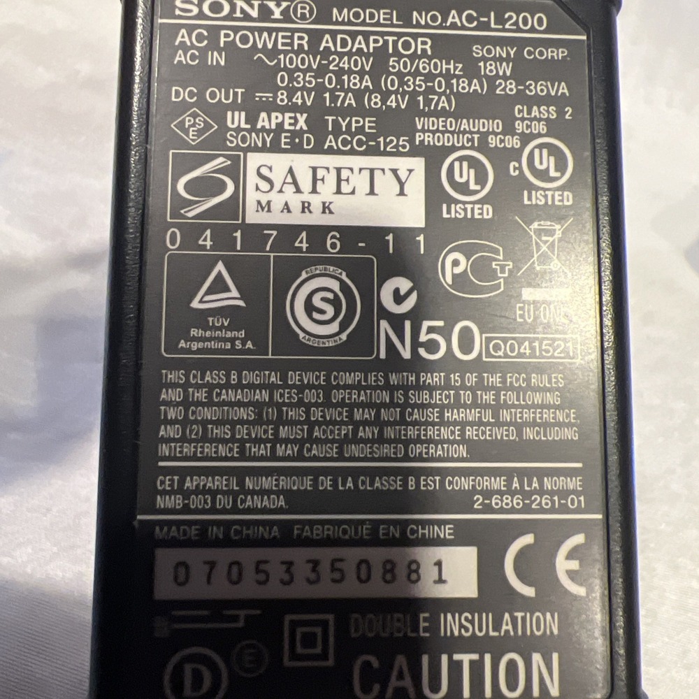 AC Adapter Power Cord For AC-L200 Sony Handycam